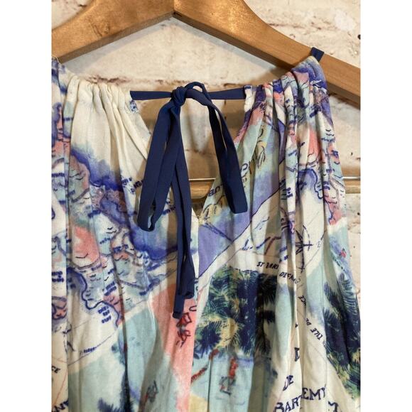 Peter Som Maxi Dress Womens Medium Blue Carribean Beach Scene Tie Back Halter - Picture 15 of 16